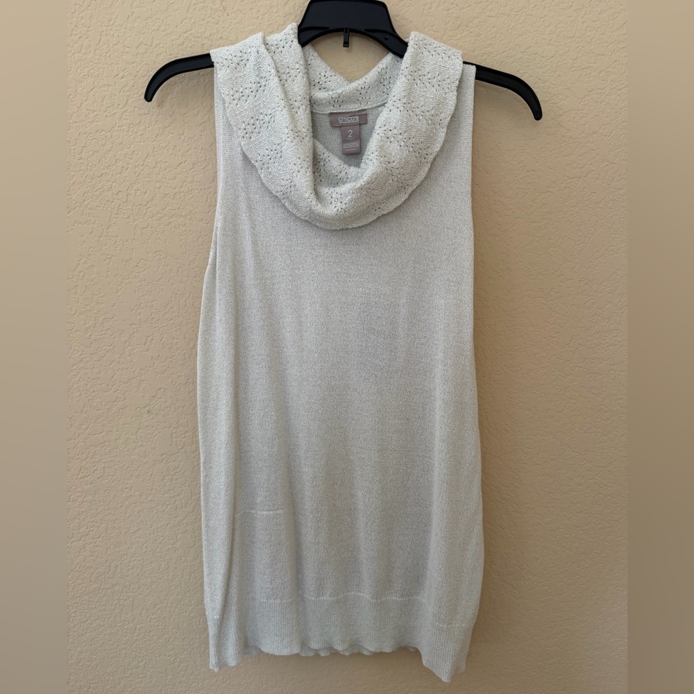 Chico's Cream Sleeveless Cowl Neck Knit Tank